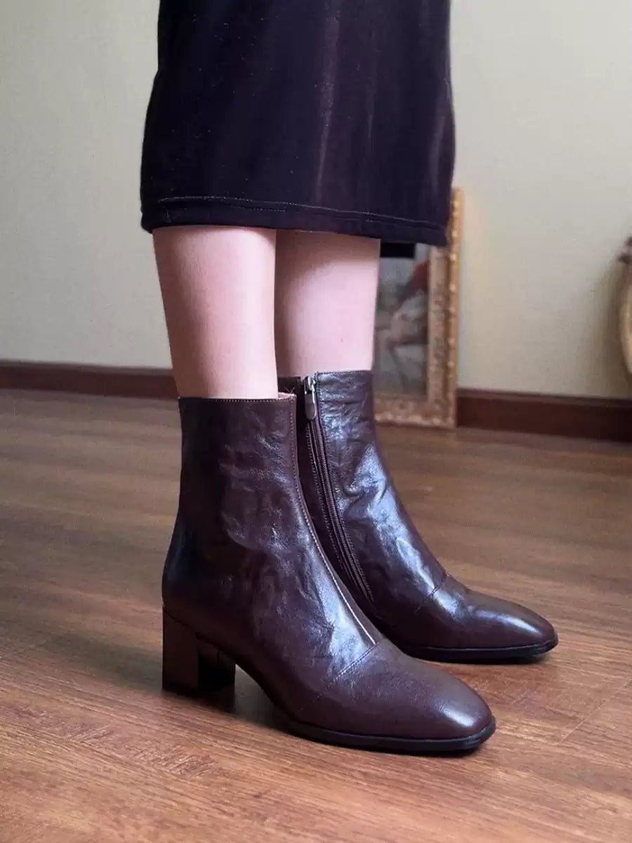 Vintage - Inspired Brown Leather Ankle Boots - Regency Era Style - WonderlandByLilian