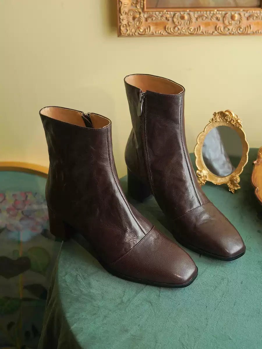 Vintage - Inspired Brown Leather Ankle Boots - Regency Era Style - WonderlandByLilian