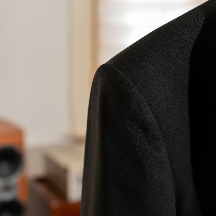 Vintage - Inspired Custom Made Black Polyester Blend Shawl Lapel Wedding Suit – Mens Evening Wear Tuxedo Plus Size - WonderlandByLilian