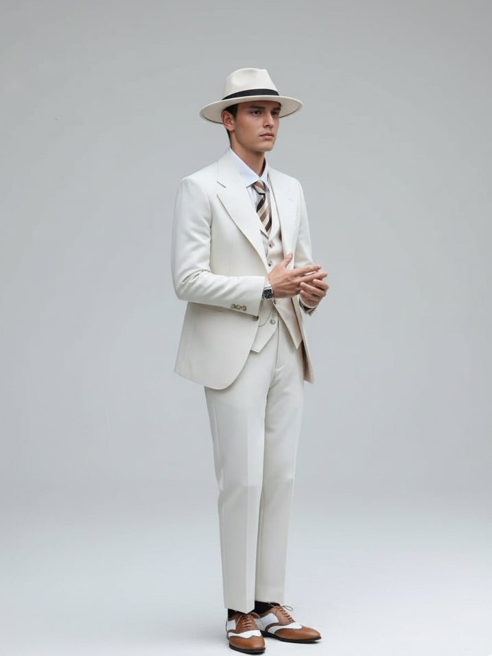 Vintage - Inspired Custom Made Ivory Three - Piece Wedding Suit – Regency Formal Menswear Set Plus Size - WonderlandByLilian