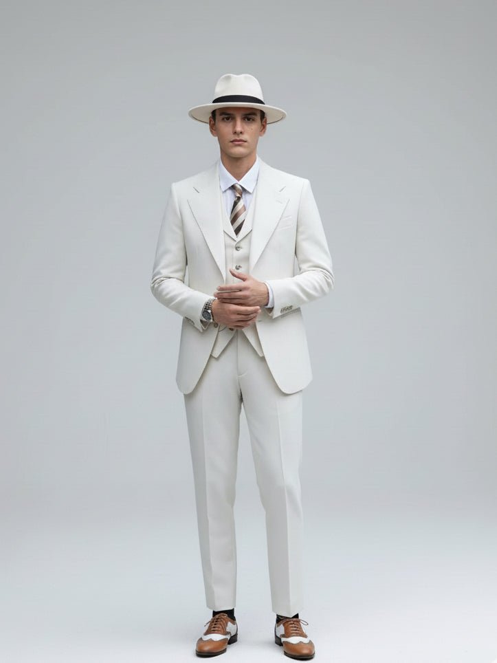 Vintage - Inspired Custom Made Ivory Three - Piece Wedding Suit – Regency Formal Menswear Set Plus Size - WonderlandByLilian