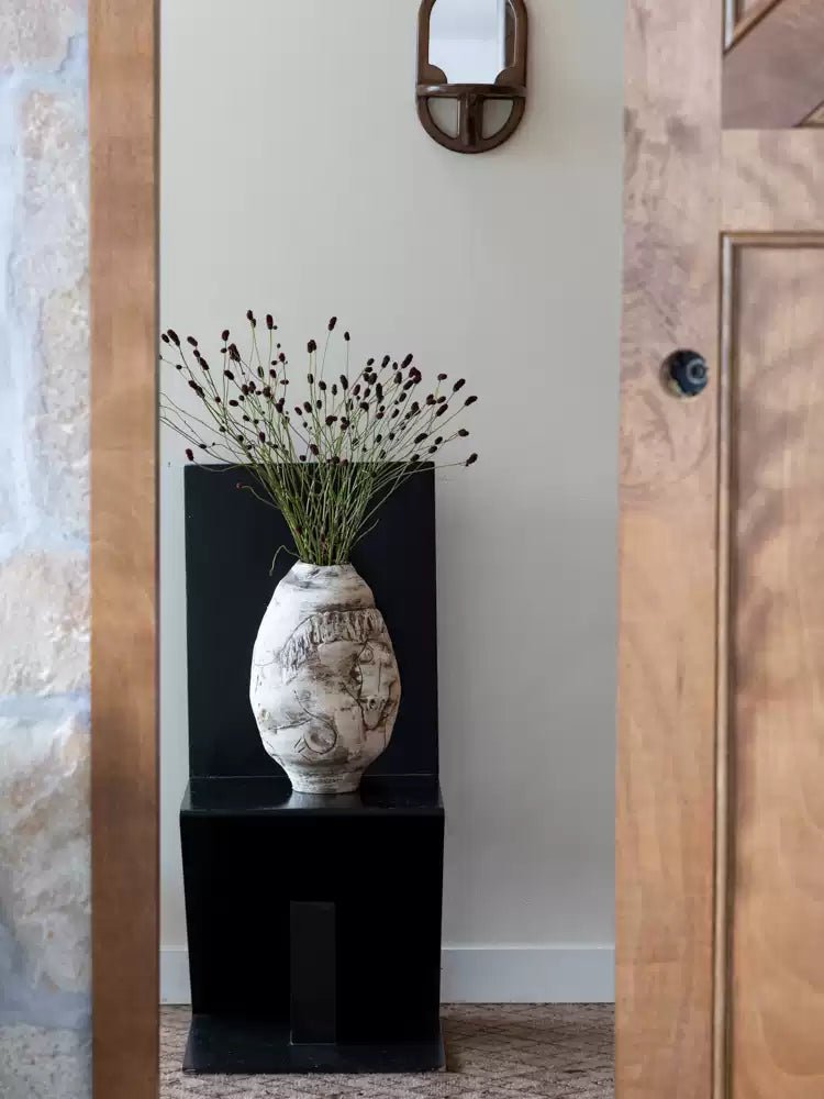 Vintage - Inspired Danish Import Handcrafted Relief Ceramic Vase in Rustic Lava White - WonderlandByLilian