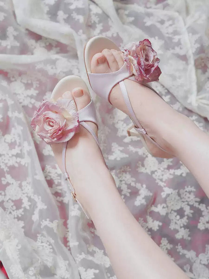 Vintage Inspired Floral Satin Heels - Regency Era Retro Shoes - WonderlandByLilian