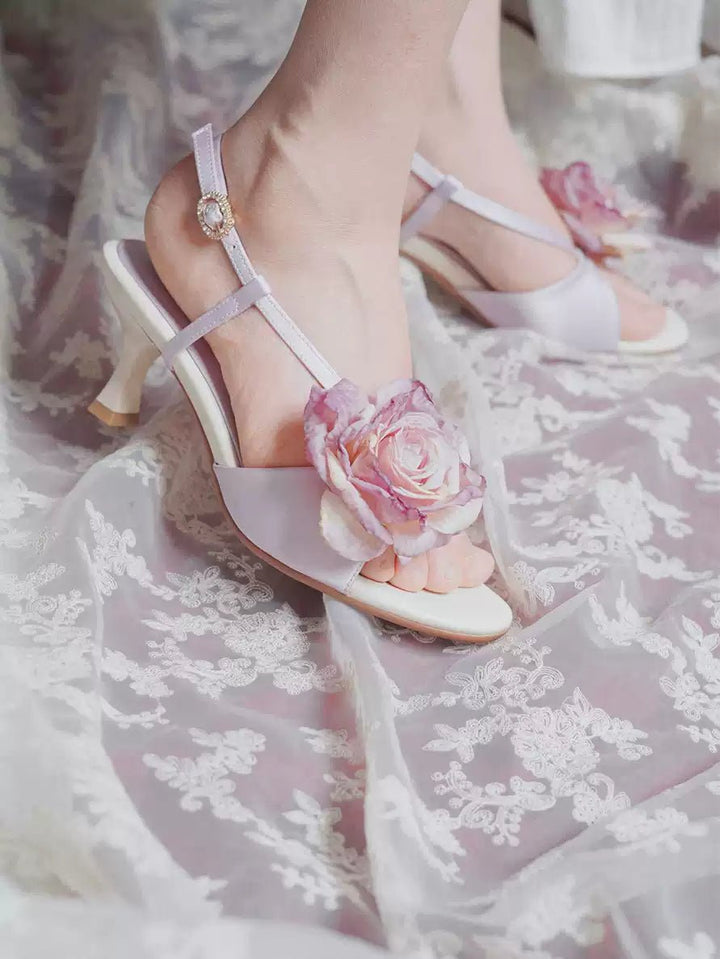 Vintage Inspired Floral Satin Heels - Regency Era Retro Shoes - WonderlandByLilian