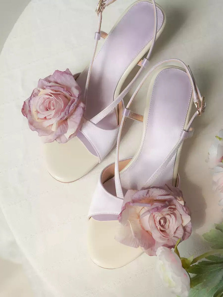 Vintage Inspired Floral Satin Heels - Regency Era Retro Shoes - WonderlandByLilian
