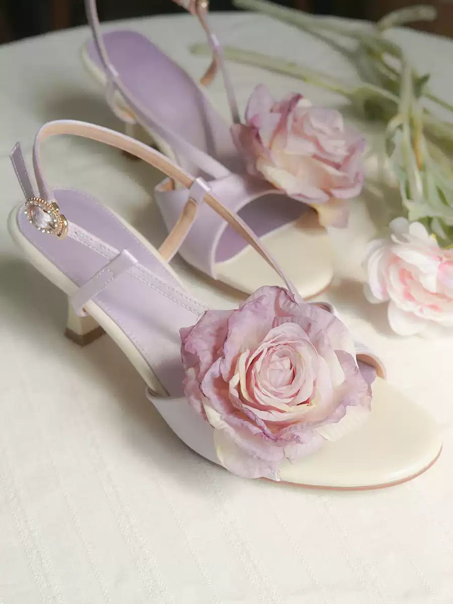 Vintage Inspired Floral Satin Heels - Regency Era Retro Shoes - WonderlandByLilian