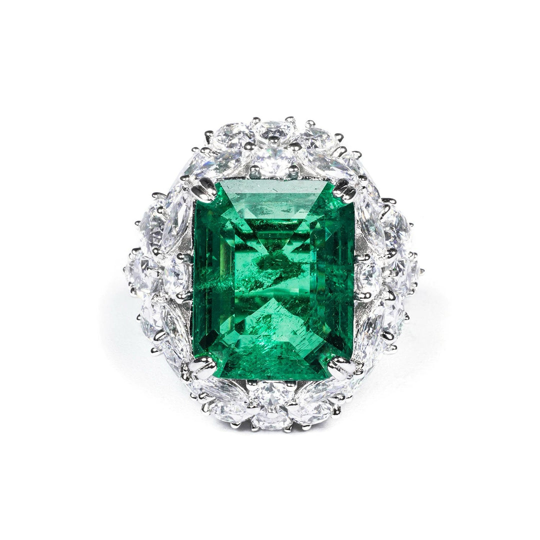 Vintage - Inspired Green Emerald Cut Cubic Zirconia Decoy Engagement Ring 10 Carat - WonderlandByLilian