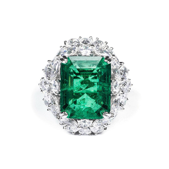 Vintage - Inspired Green Emerald Cut Cubic Zirconia Decoy Engagement Ring 10 Carat - WonderlandByLilian