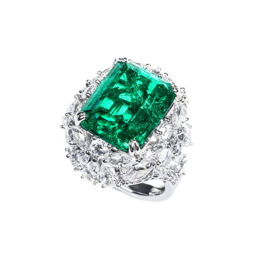 Vintage - Inspired Green Emerald Cut Cubic Zirconia Decoy Engagement Ring 10 Carat - WonderlandByLilian