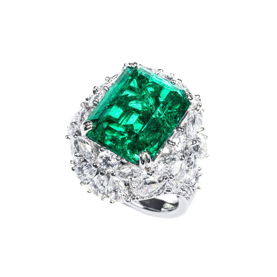 Vintage - Inspired Green Emerald Cut Cubic Zirconia Decoy Engagement Ring 10 Carat - WonderlandByLilian