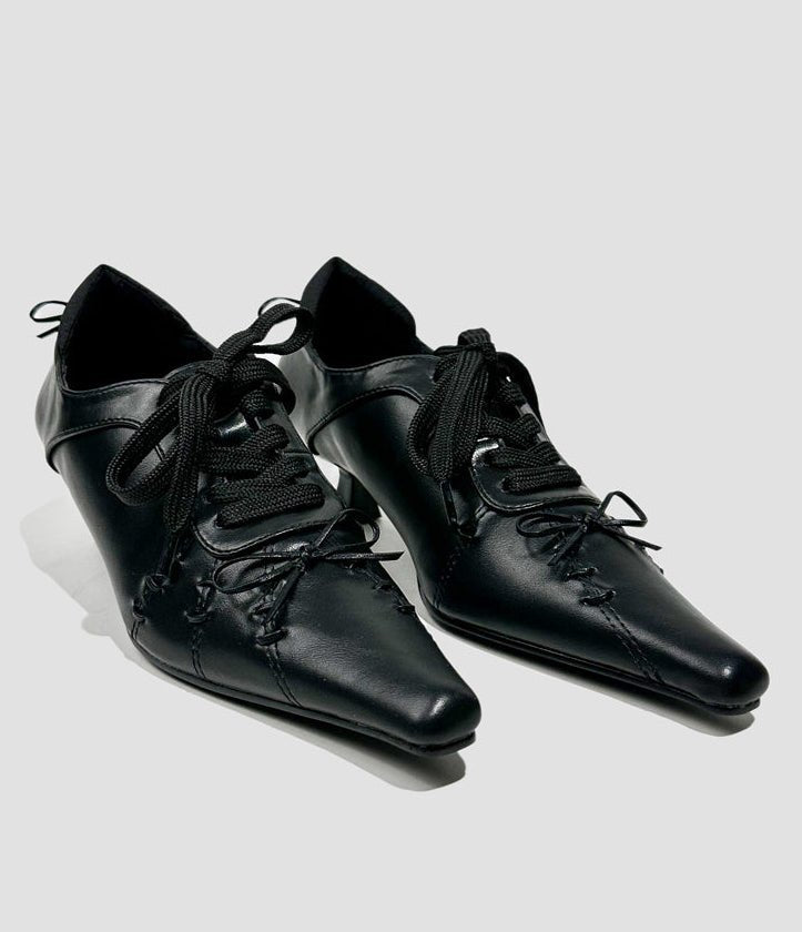 Vintage - Inspired Handcrafted Gothic Black Cowhide Leather Victorian Lace Up Shoes - WonderlandByLilian