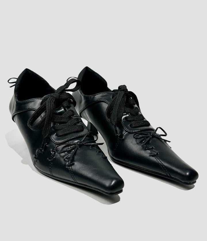 Vintage - Inspired Handcrafted Gothic Black Cowhide Leather Victorian Lace Up Shoes - WonderlandByLilian