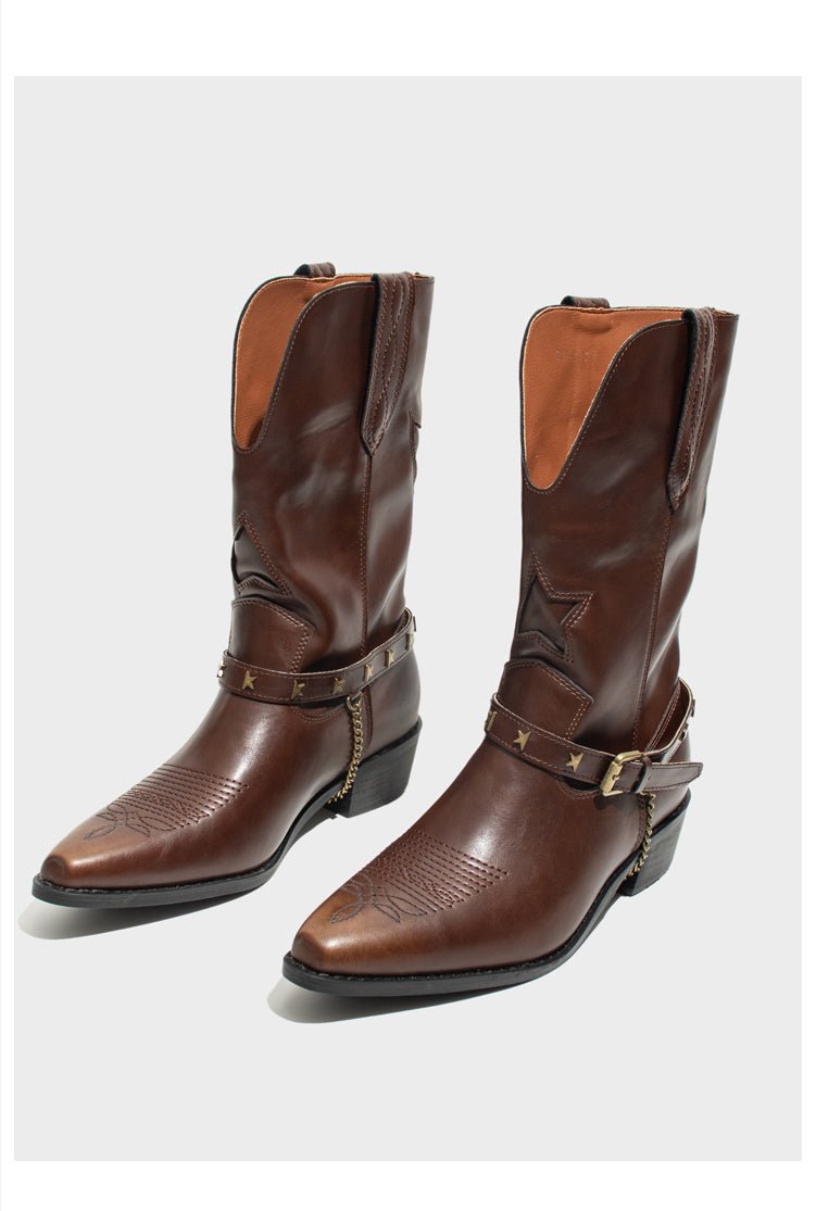 Vintage - Inspired Handmade Boho Brown Cowhide Leather Cowgirl Boots and Boho Western Boots - WonderlandByLilian