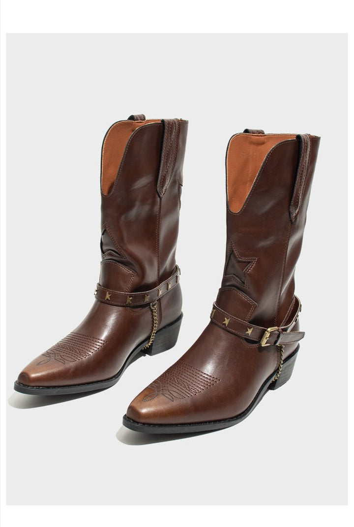 Vintage - Inspired Handmade Boho Brown Cowhide Leather Cowgirl Boots and Boho Western Boots - WonderlandByLilian