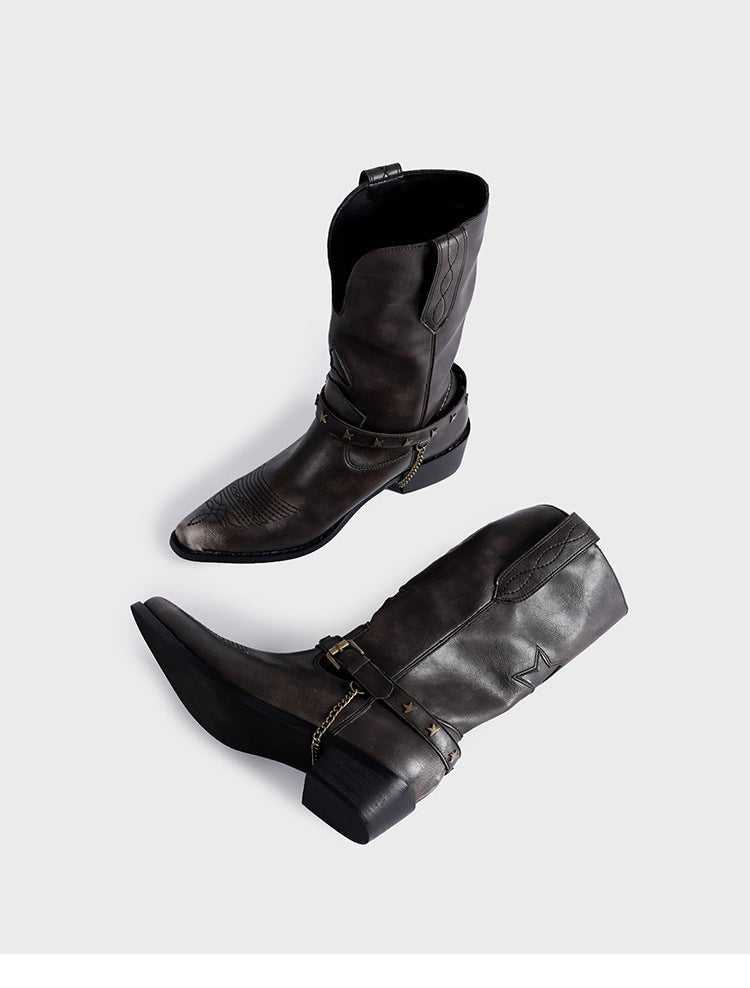 Vintage - Inspired Handmade Boho Brown Cowhide Leather Cowgirl Boots and Boho Western Boots - WonderlandByLilian