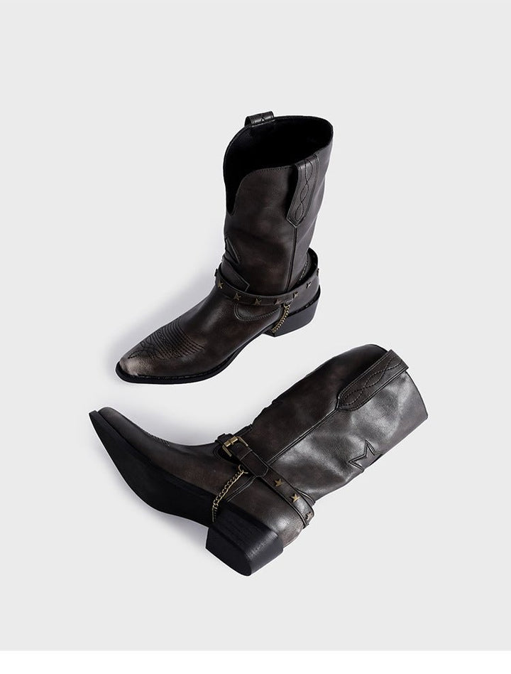Vintage - Inspired Handmade Boho Brown Cowhide Leather Cowgirl Boots and Boho Western Boots - WonderlandByLilian