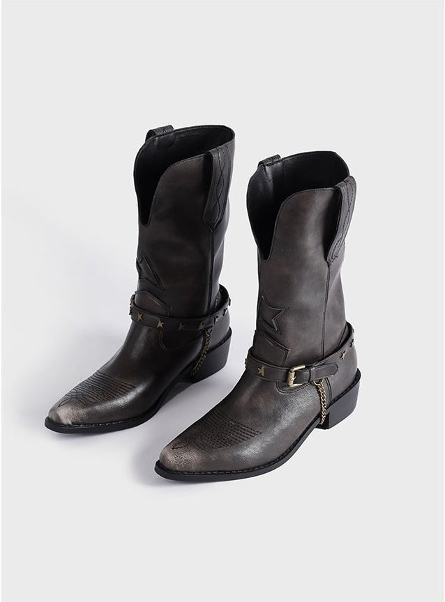 Vintage - Inspired Handmade Boho Brown Cowhide Leather Cowgirl Boots and Boho Western Boots - WonderlandByLilian