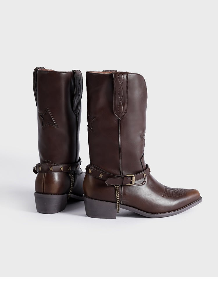 Vintage - Inspired Handmade Boho Brown Cowhide Leather Cowgirl Boots and Boho Western Boots - WonderlandByLilian