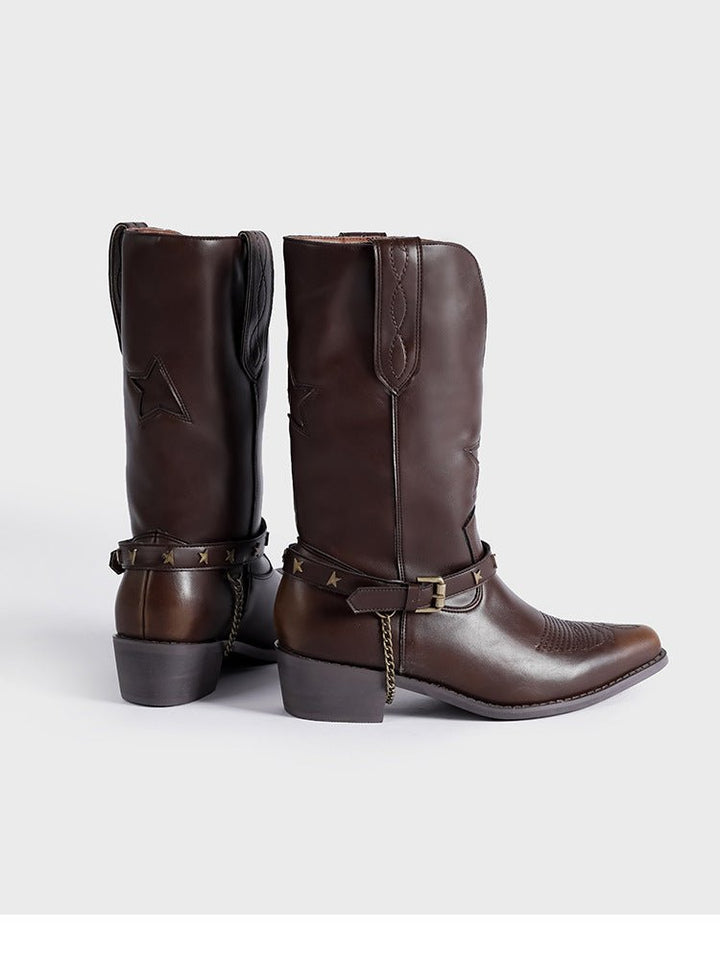 Vintage - Inspired Handmade Boho Brown Cowhide Leather Cowgirl Boots and Boho Western Boots - WonderlandByLilian
