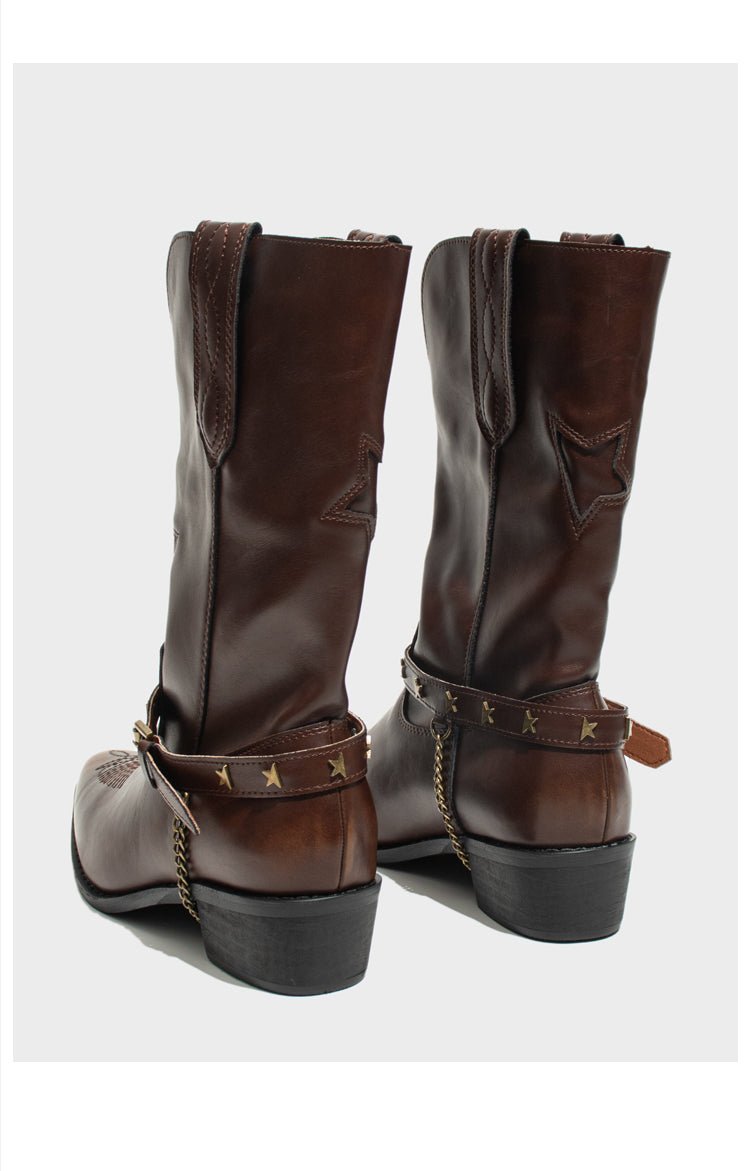 Vintage - Inspired Handmade Boho Brown Cowhide Leather Cowgirl Boots and Boho Western Boots - WonderlandByLilian