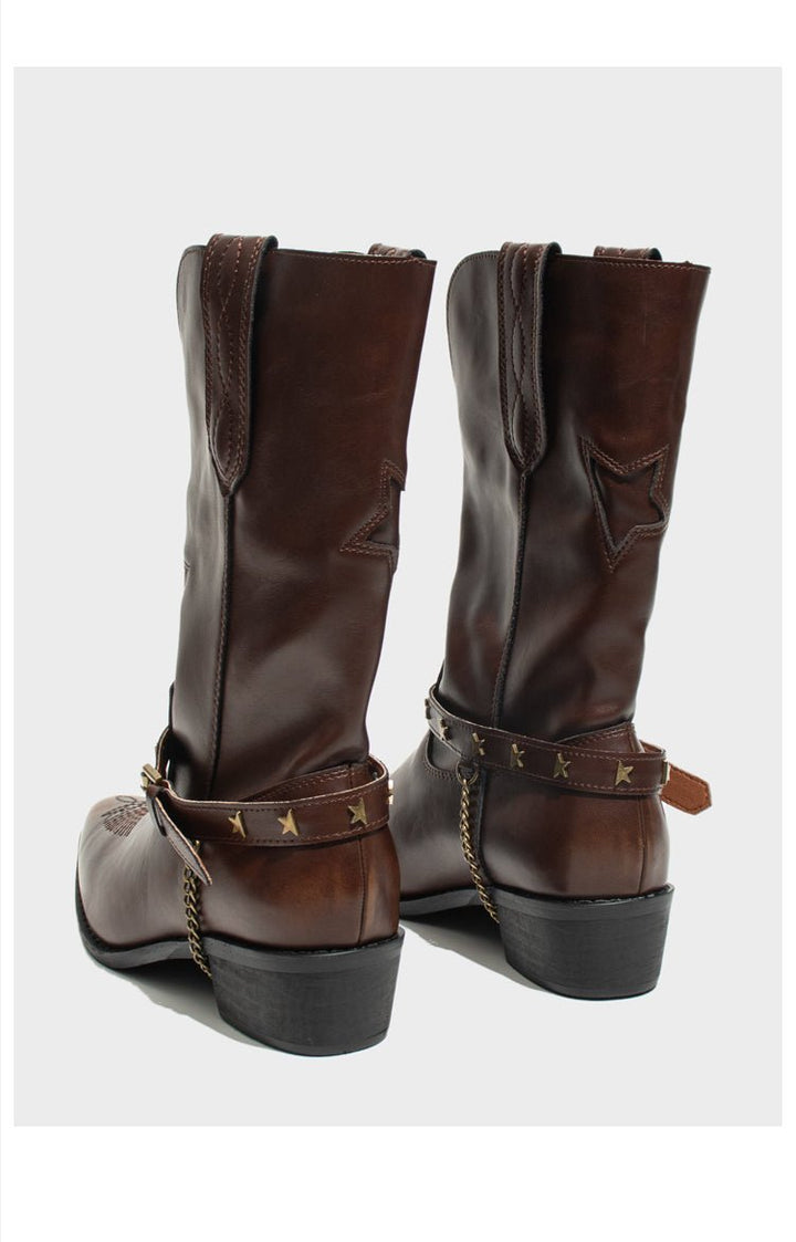 Vintage - Inspired Handmade Boho Brown Cowhide Leather Cowgirl Boots and Boho Western Boots - WonderlandByLilian