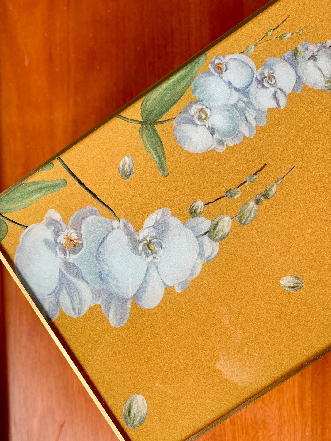 Vintage - Inspired Handmade French Yellow Orchid Painted Glass Jewelry Box - WonderlandByLilian