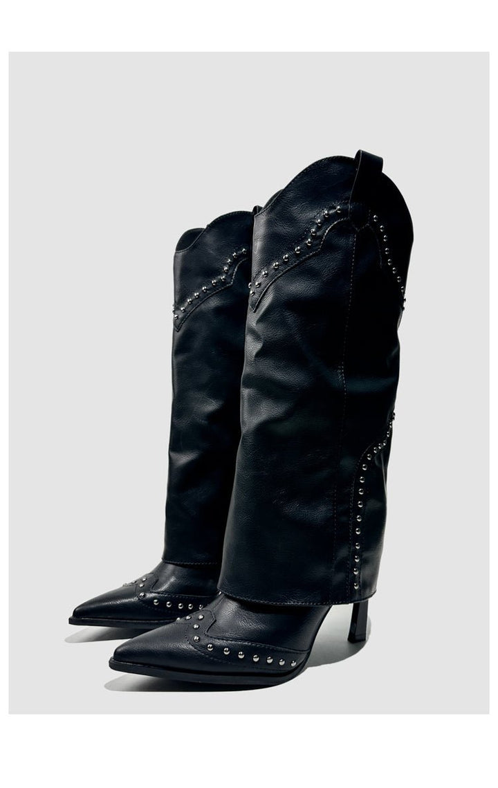 Vintage - Inspired Handmade Gothic Black Cowhide Leather Cowgirl Boots and Boho Western Heeled Boots - WonderlandByLilian