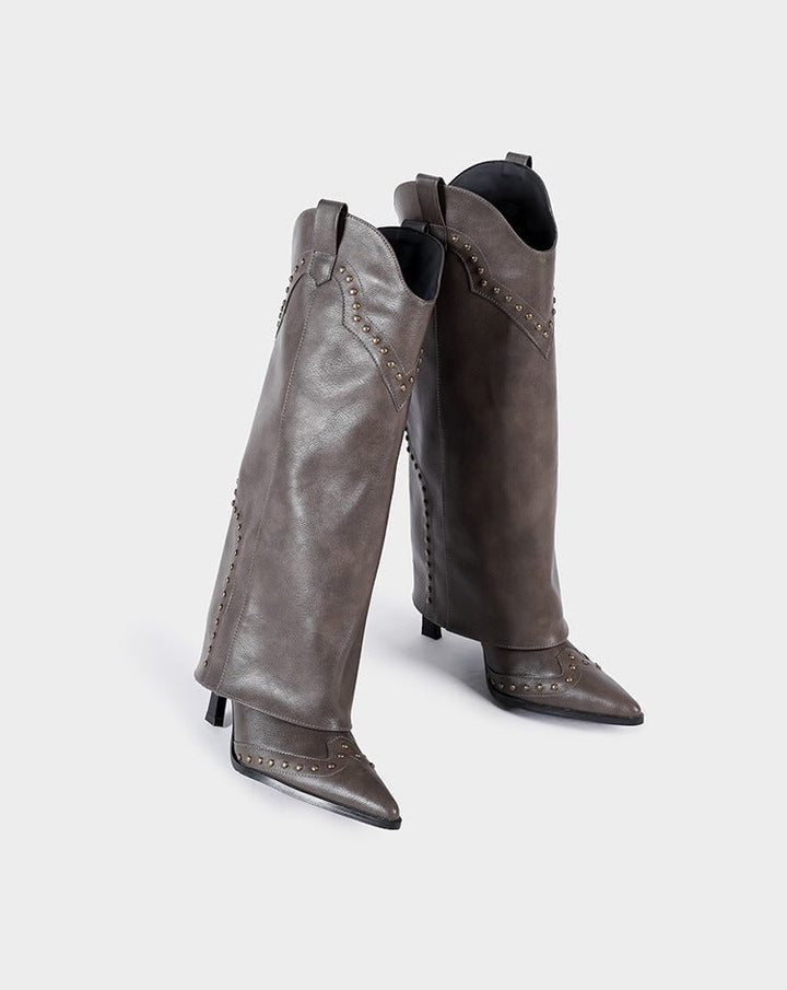 Vintage - Inspired Handmade Gothic Black Cowhide Leather Cowgirl Boots and Boho Western Heeled Boots - WonderlandByLilian