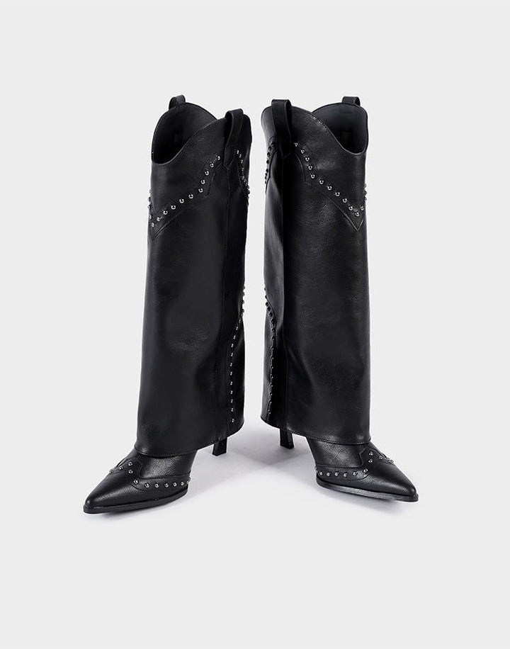 Vintage - Inspired Handmade Gothic Black Cowhide Leather Cowgirl Boots and Boho Western Heeled Boots - WonderlandByLilian