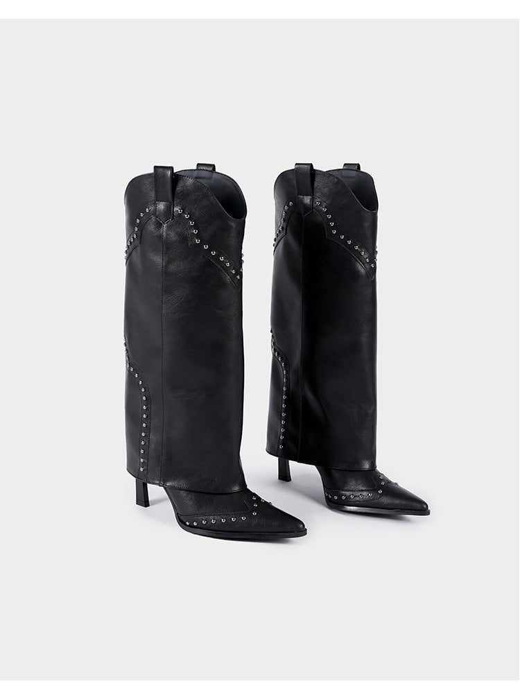 Vintage - Inspired Handmade Gothic Black Cowhide Leather Cowgirl Boots and Boho Western Heeled Boots - WonderlandByLilian