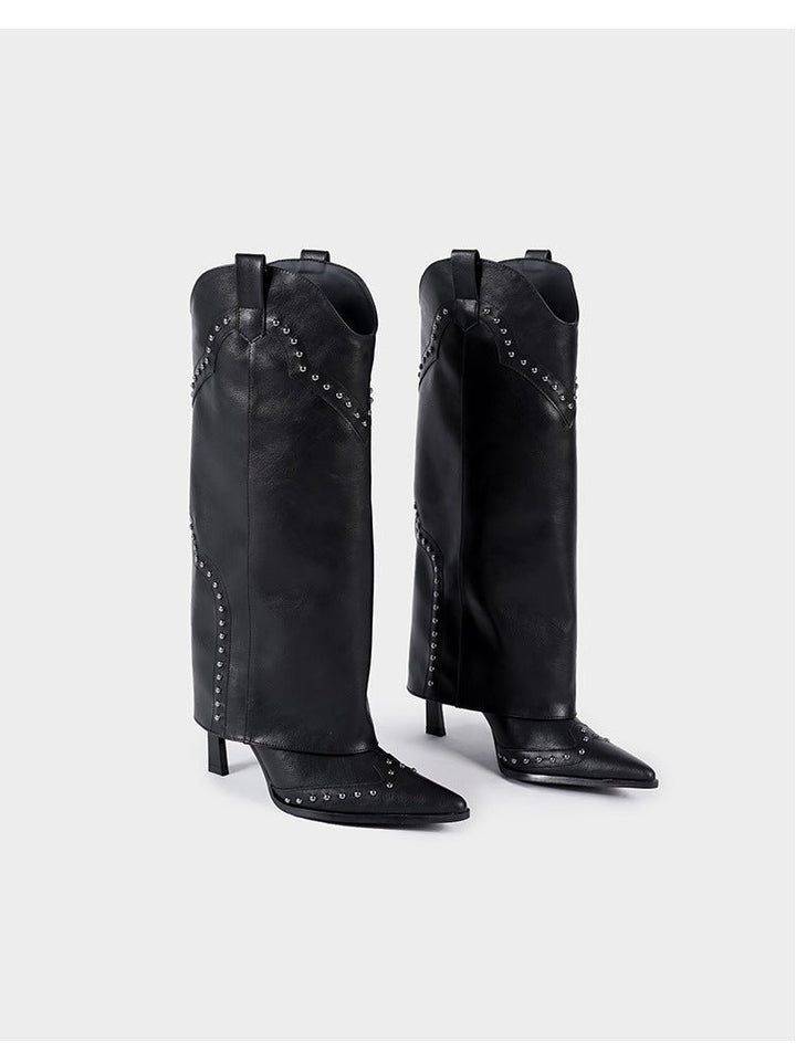 Vintage - Inspired Handmade Gothic Black Cowhide Leather Cowgirl Boots and Boho Western Heeled Boots - WonderlandByLilian