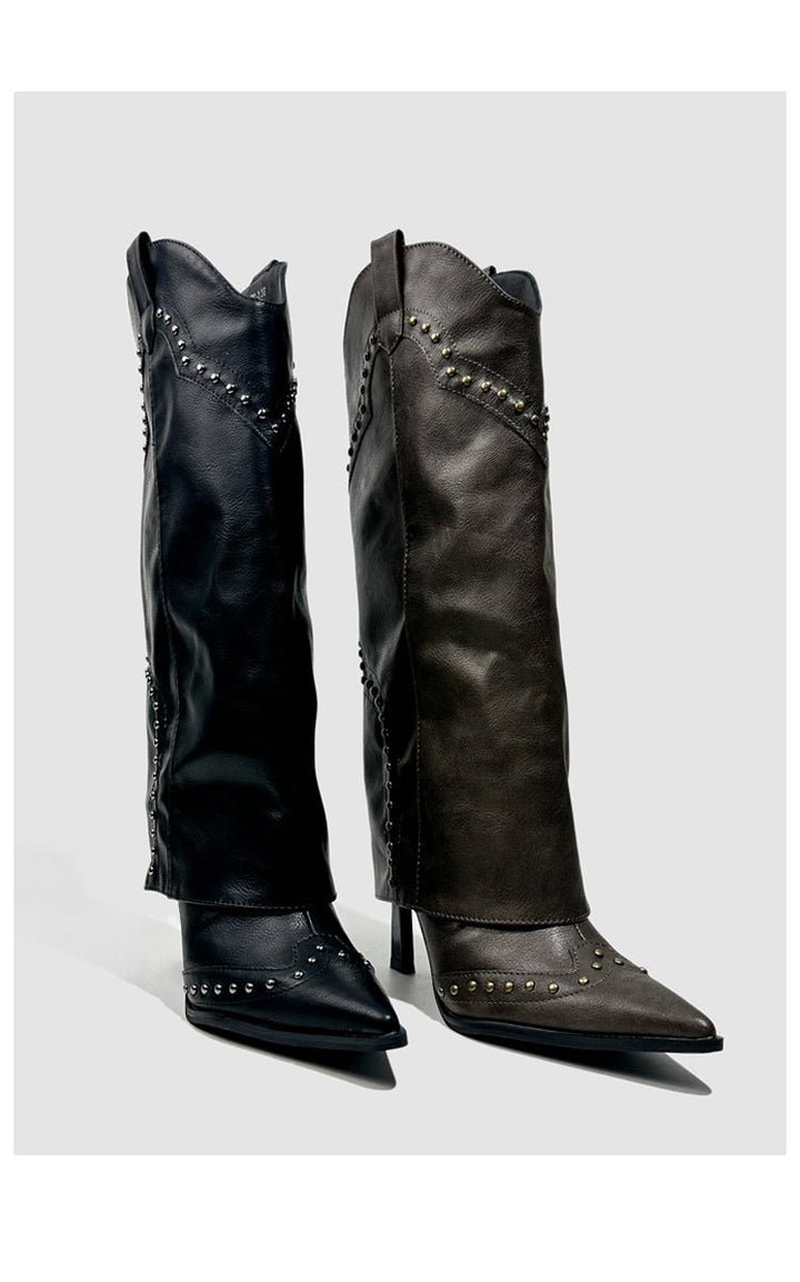 Vintage - Inspired Handmade Gothic Black Cowhide Leather Cowgirl Boots and Boho Western Heeled Boots - WonderlandByLilian