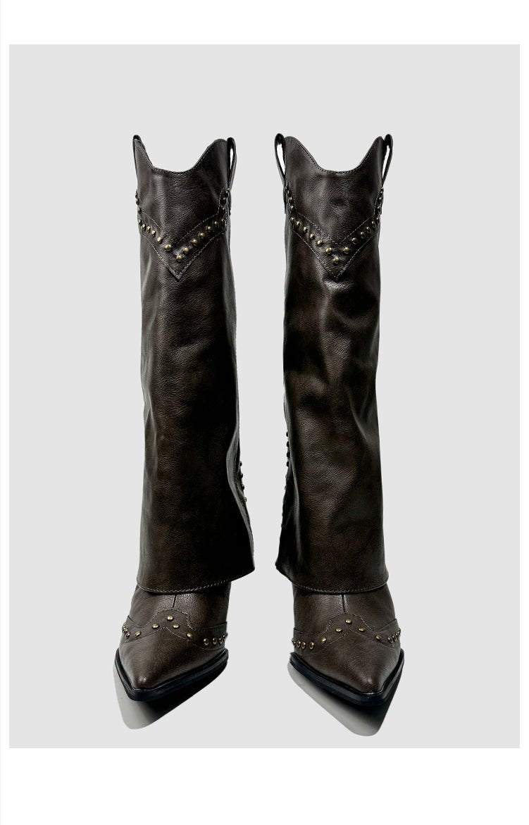 Vintage - Inspired Handmade Gothic Black Cowhide Leather Cowgirl Boots and Boho Western Heeled Boots - WonderlandByLilian