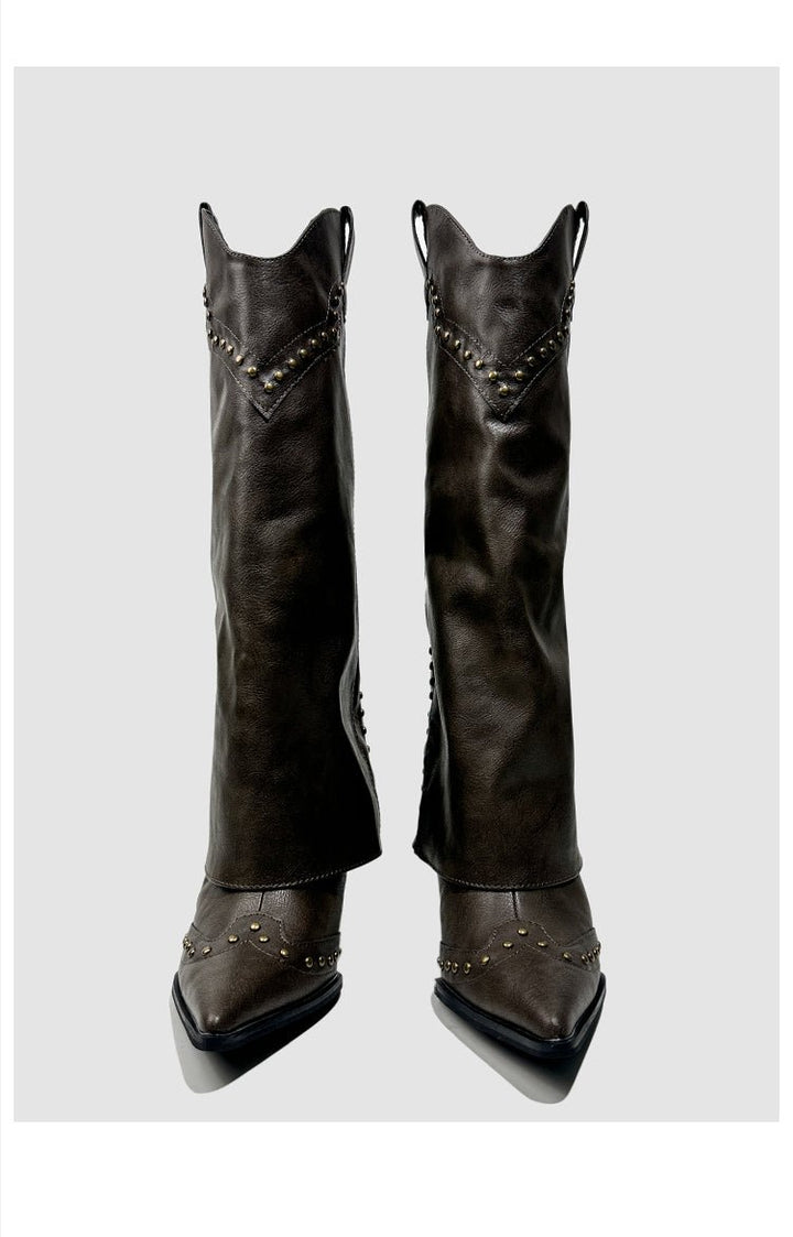 Vintage - Inspired Handmade Gothic Black Cowhide Leather Cowgirl Boots and Boho Western Heeled Boots - WonderlandByLilian