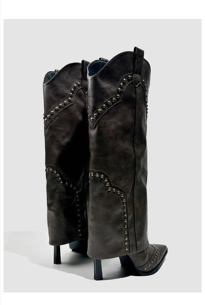 Vintage - Inspired Handmade Gothic Black Cowhide Leather Cowgirl Boots and Boho Western Heeled Boots - WonderlandByLilian