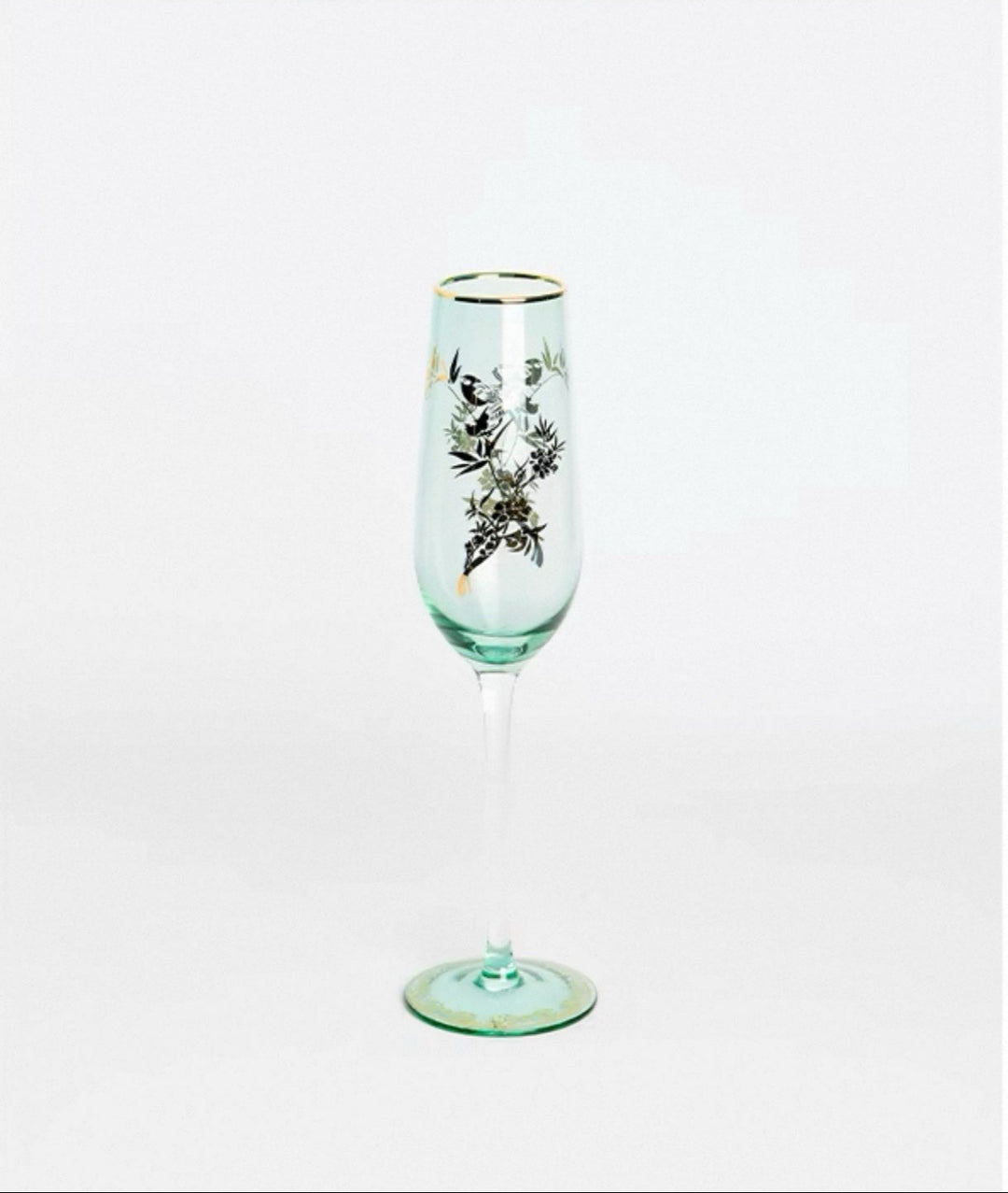 Vintage - Inspired Handmade Italian Green Gilded Glass Champagne Flutes - WonderlandByLilian