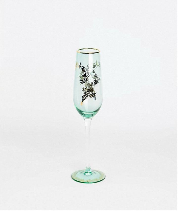 Vintage - Inspired Handmade Italian Green Gilded Glass Champagne Flutes - WonderlandByLilian
