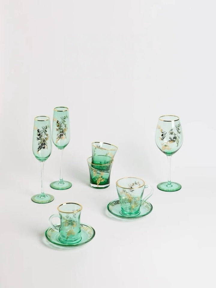 Vintage - Inspired Handmade Italian Green Gold Painted Glass Cup - WonderlandByLilian