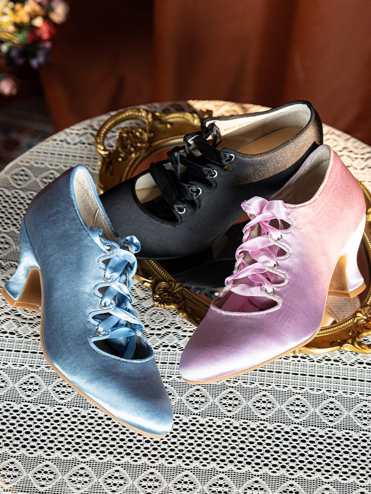 Handmade Vintage Inspired Lace-Up Satin Heels