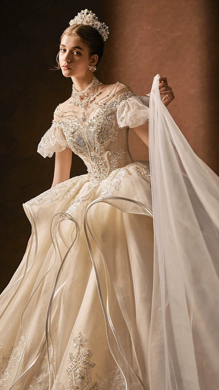 Vintage Inspired Luxury Princess Beading Wedding Dress With Open Back- Plus Size - WonderlandByLilian