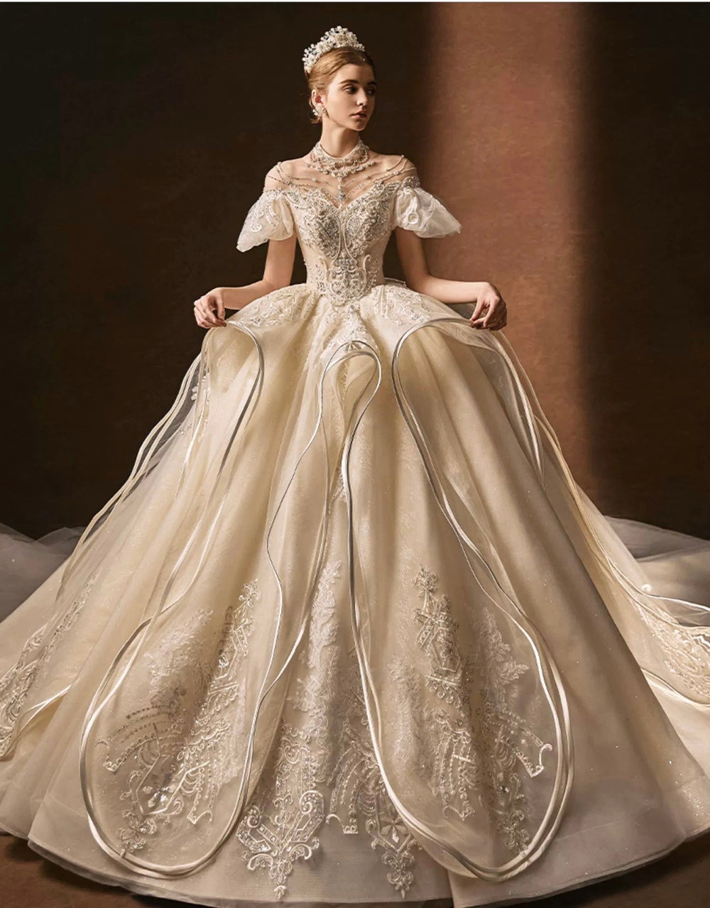 Vintage Inspired Luxury Princess Beading Wedding Dress With Open Back- Plus Size - WonderlandByLilian