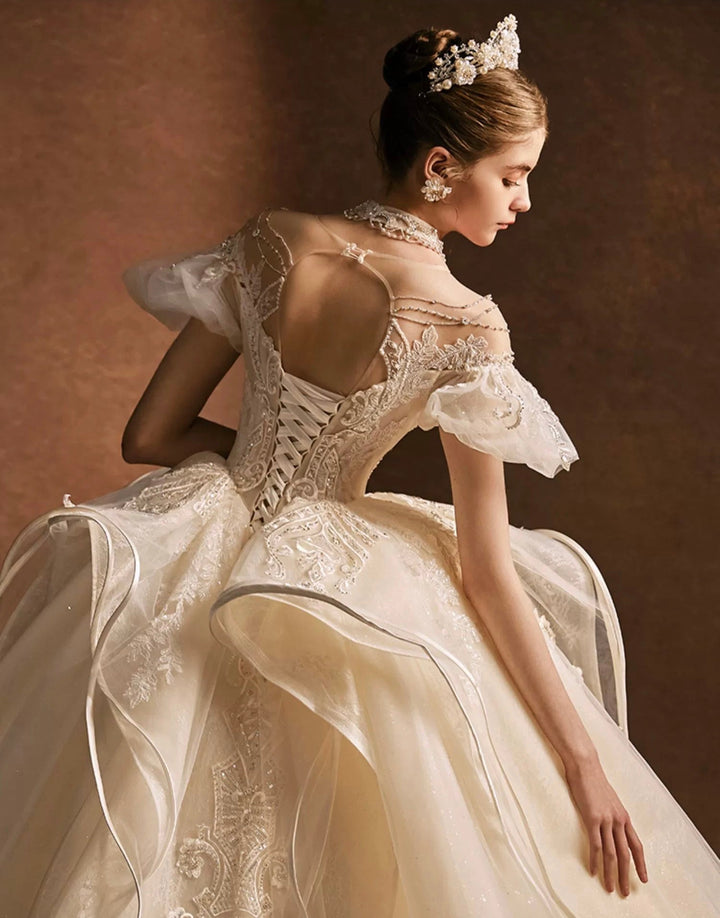 Vintage Inspired Luxury Princess Beading Wedding Dress With Open Back- Plus Size - WonderlandByLilian