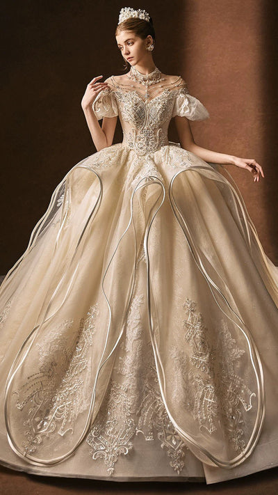 Vintage Inspired Luxury Princess Beading Wedding Dress With Open Back- Plus Size - WonderlandByLilian