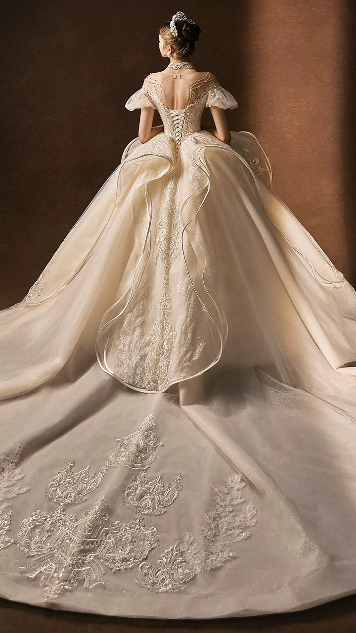Vintage Inspired Luxury Princess Beading Wedding Dress With Open Back- Plus Size - WonderlandByLilian