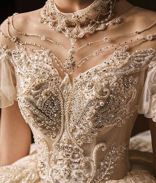 Vintage Inspired Luxury Princess Beading Wedding Dress With Open Back- Plus Size - WonderlandByLilian