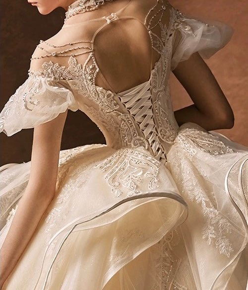Vintage Inspired Luxury Princess Beading Wedding Dress With Open Back- Plus Size - WonderlandByLilian