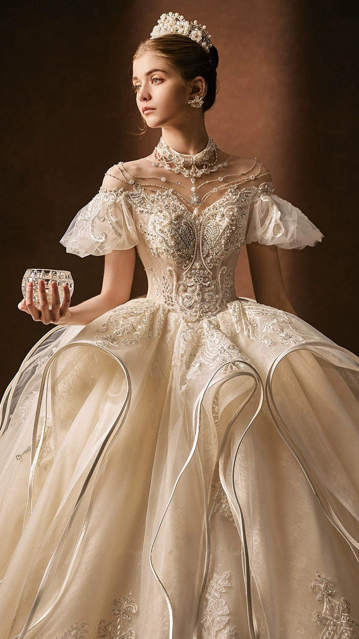 Vintage Inspired Luxury Princess Beading Wedding Dress With Open Back- Plus Size - WonderlandByLilian