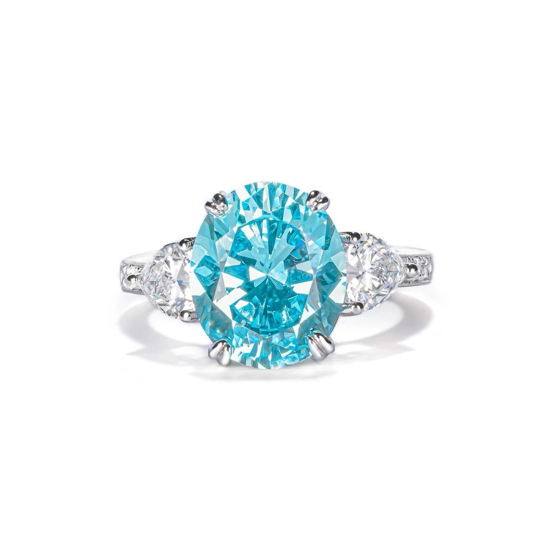Vintage - Inspired Oval Cut Blue Cubic Zirconia Three Stone Decoy Engagement Ring 5 Carat - WonderlandByLilian