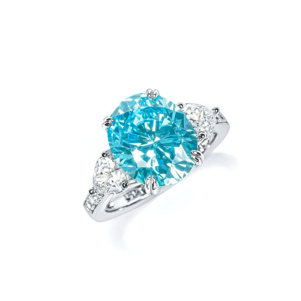 Vintage - Inspired Oval Cut Blue Cubic Zirconia Three Stone Decoy Engagement Ring 5 Carat - WonderlandByLilian