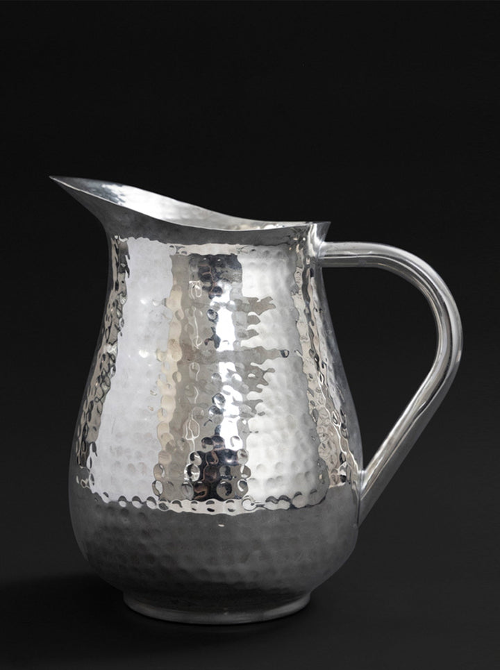 Vintage - Inspired Regency Handmade Indian Brass Vase with Hammered Pitcher and Silver Chrome Finish - WonderlandByLilian